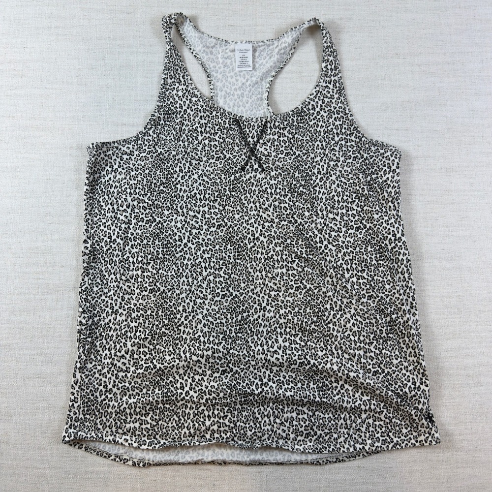 Calvin Klein Sleepwear Leopard Print Racerback Tank Top Gray Black Large